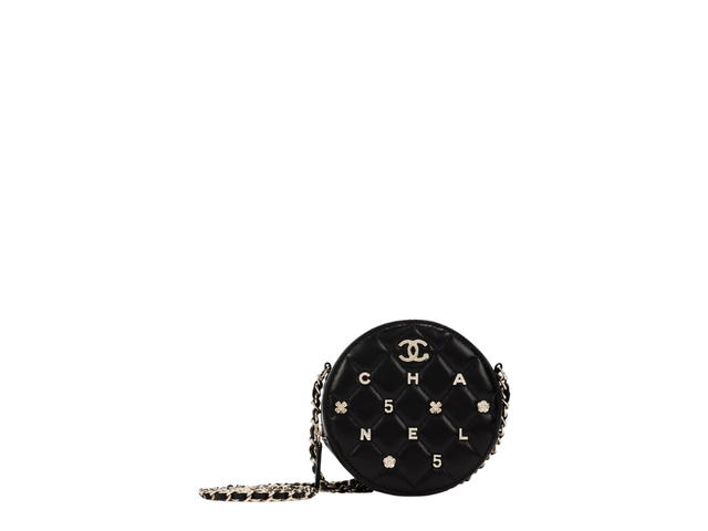 Chanel Chanel Lucky Charms Round Clutch With Chain Pale Gold Hardware Black - view 1