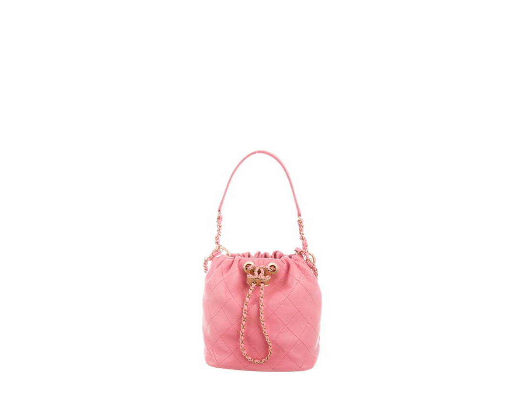 Chanel Chanel Lambskin Drawstring Bag In Gold-Tone Hardware With Pink