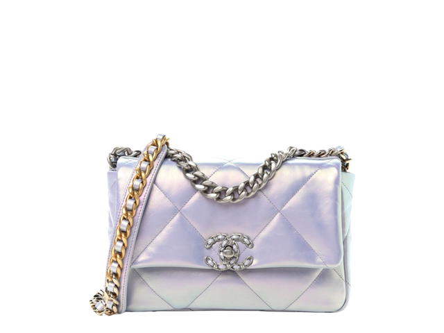 Chanel Chanel Medium 19 Flap In Iridescent Calfskin Quilted With Gold Silver Hardware Light Blue Purple - view 1