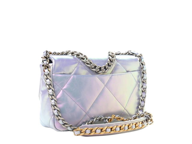 Chanel Chanel Medium 19 Flap In Iridescent Calfskin Quilted With Gold Silver Hardware Light Blue Purple - view 2