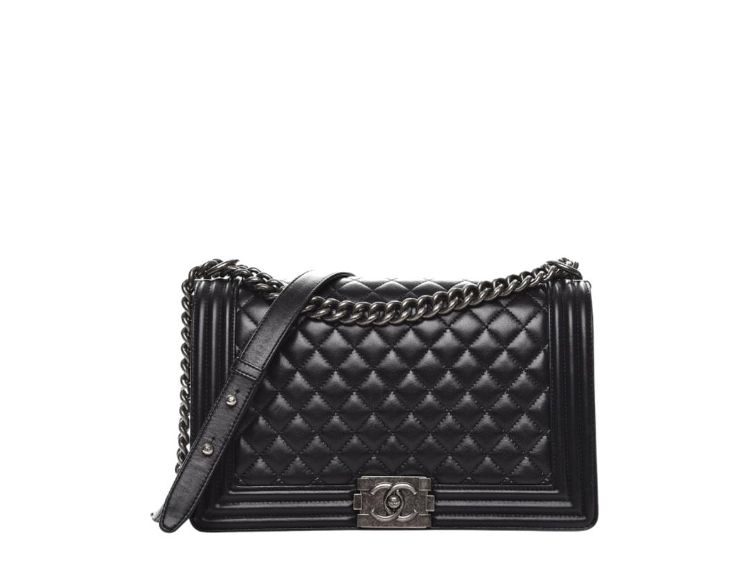Chanel Chanel Medium Boy Flap In Black Lambskin With Silver Hardware