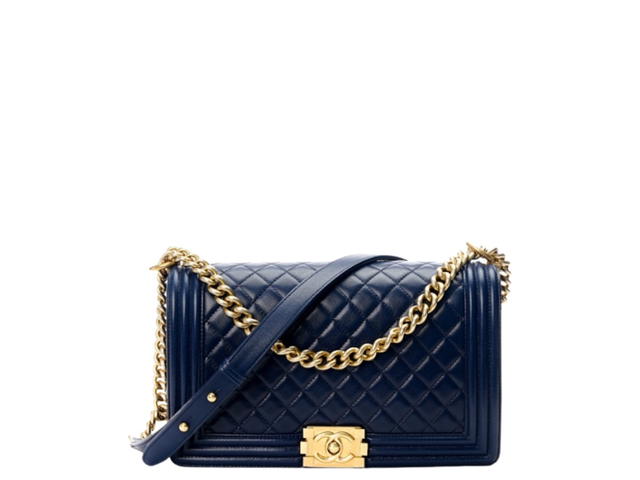Chanel Chanel Medium Boy Flap In Lambskin With Silver Hardware Dark Navy Blue - view 1
