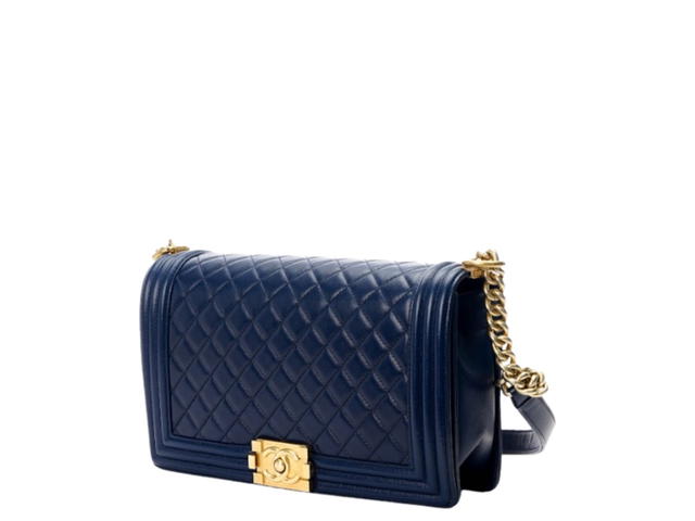 Chanel Chanel Medium Boy Flap In Lambskin With Silver Hardware Dark Navy Blue - view 2