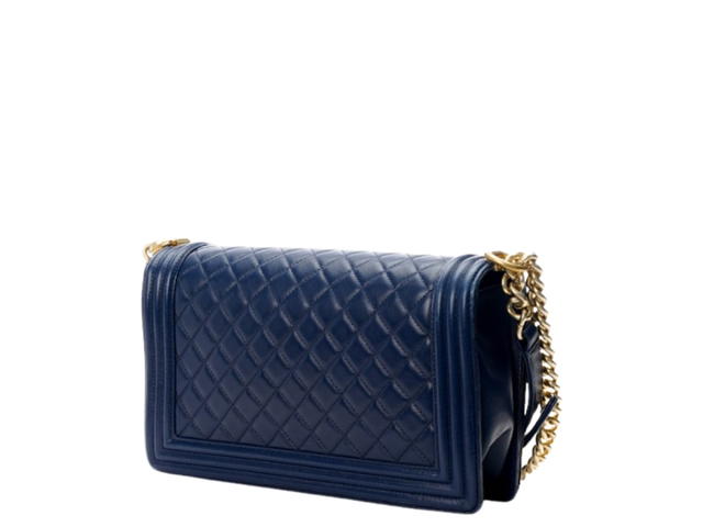 Chanel Chanel Medium Boy Flap In Lambskin With Silver Hardware Dark Navy Blue - view 3