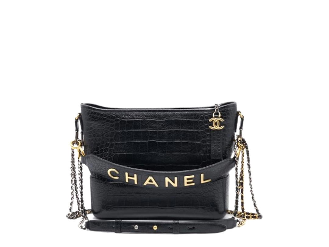 Chanel Chanel Medium Gabrielle Hobo Bag In Black Crocodile Embossed Calfskin With Gold Hardware