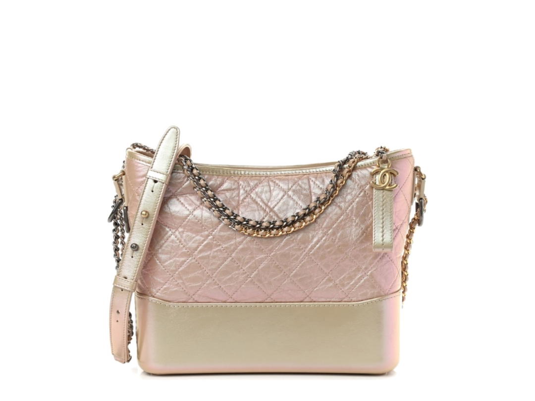 Chanel Chanel Medium Gabrielle Hobo Bag In Light Pink Iridescent Aged Calfskin With Gold Silver Hardware