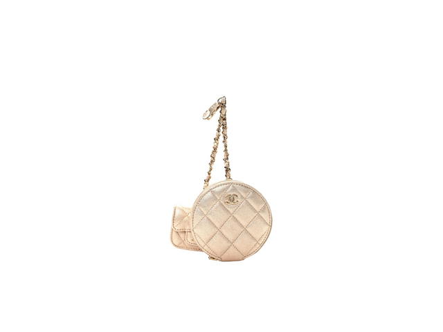 Chanel Chanel Round Clip On Coin Purse Airpods Case In Metallic Lambskin With Gold-Tone Hardawre - view 2