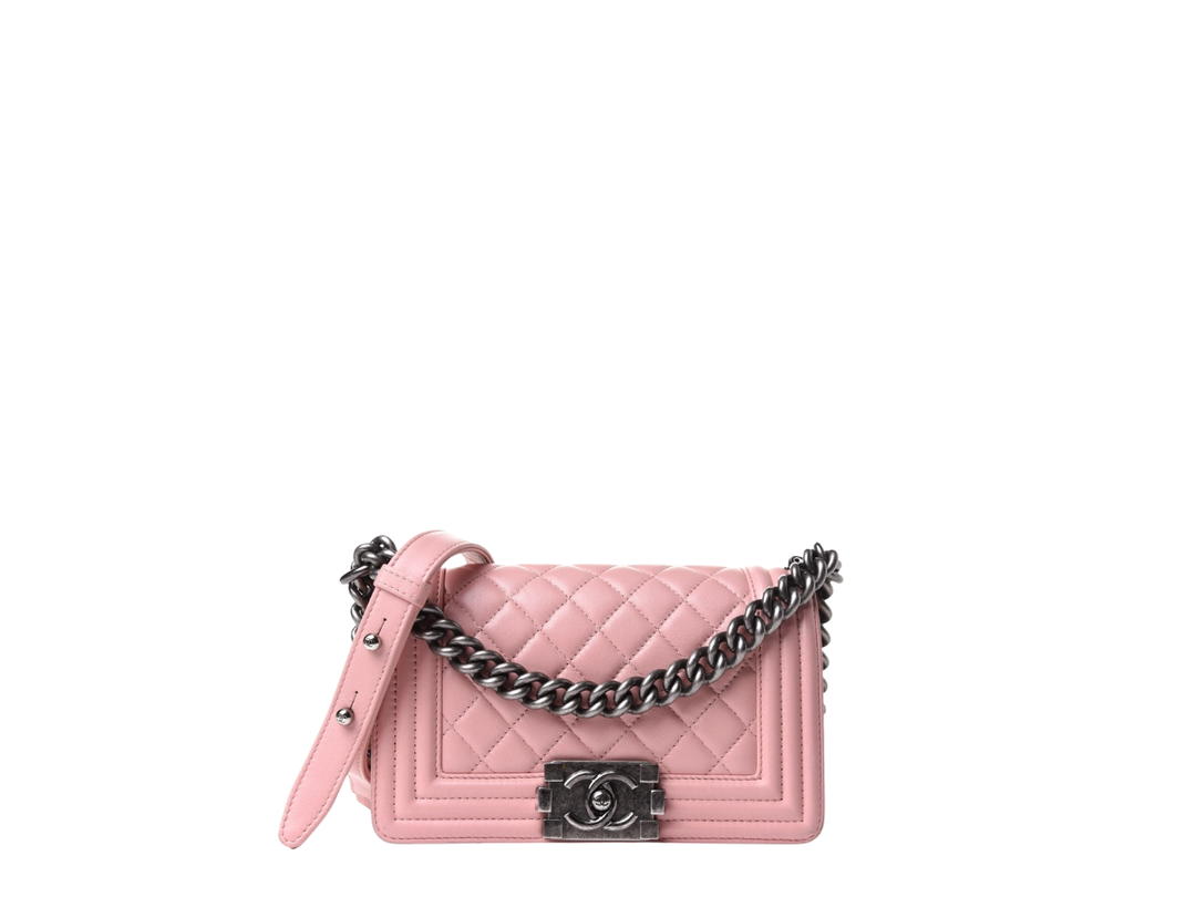 Chanel Chanel Small Boy Bag In Antiqued Silver-Tone With Light Pink