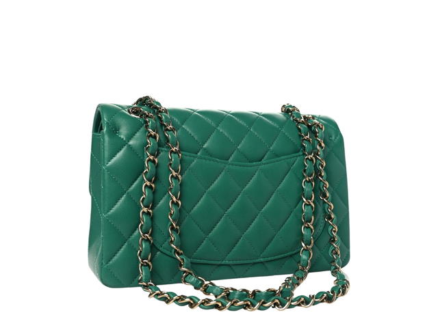 Chanel Chanel Small Double Flap In Green Lambskin With Gold Hardware Green - view 2