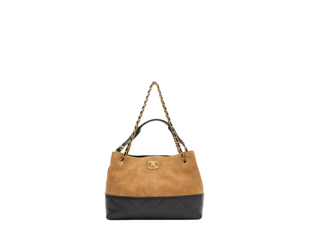 Chanel Chanel Small Shopping Bag Beige Suede Calfskin And Black Lambskin