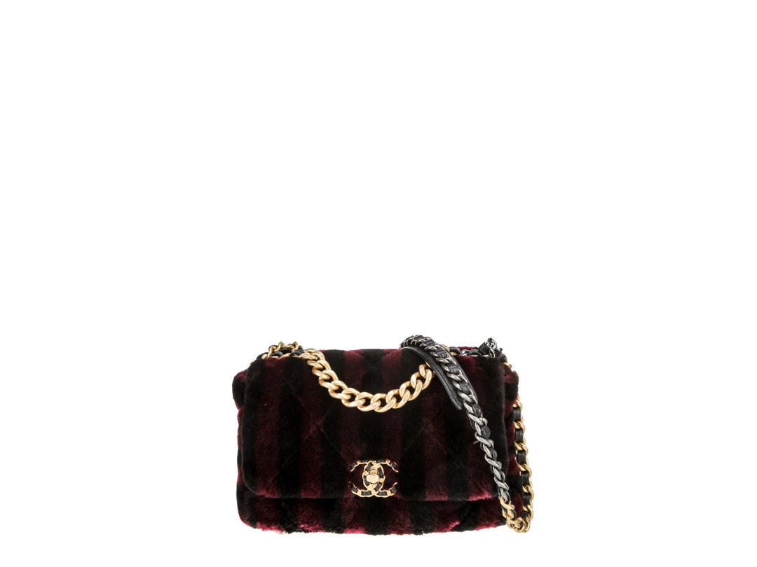 Chanel Chanel Shearling Stripe Medium 19 Flap Bag Black