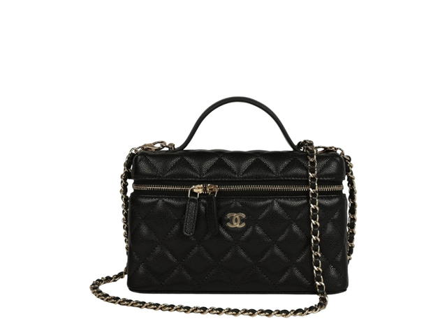 Chanel Chanel Top Handle Long Vanity Case with Chain Black Shiny Caviar Light Gold Hardware - view 1