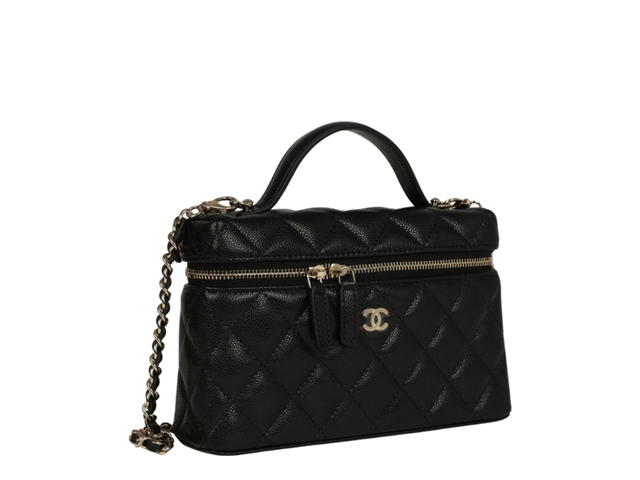Chanel Chanel Top Handle Long Vanity Case with Chain Black Shiny Caviar Light Gold Hardware - view 2