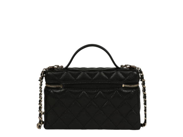 Chanel Chanel Top Handle Long Vanity Case with Chain Black Shiny Caviar Light Gold Hardware - view 4