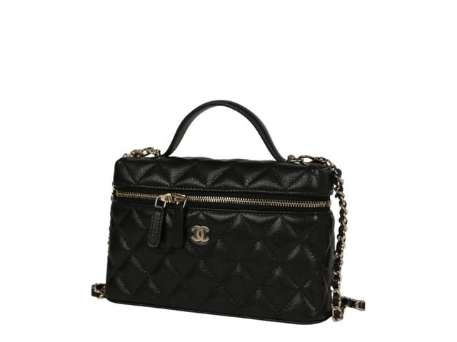 Chanel Chanel Top Handle Long Vanity Case with Chain Black Shiny Caviar Light Gold Hardware - view 5
