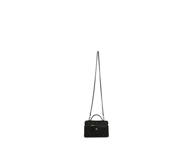 Chanel Chanel Top Handle Long Vanity Case with Chain Black Shiny Caviar Light Gold Hardware - view 7