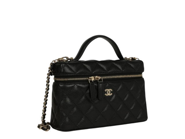 Chanel Chanel Top Handle Long Vanity Case with Chain Black Shiny Lambskin Gold Hardware - view 2