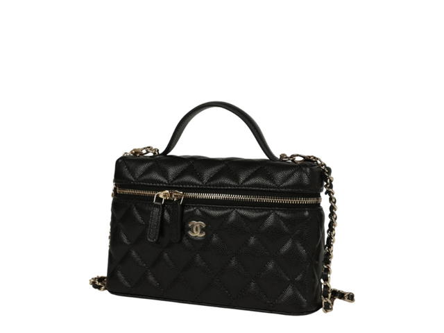 Chanel Chanel Top Handle Long Vanity Case with Chain Black Shiny Lambskin Gold Hardware - view 5