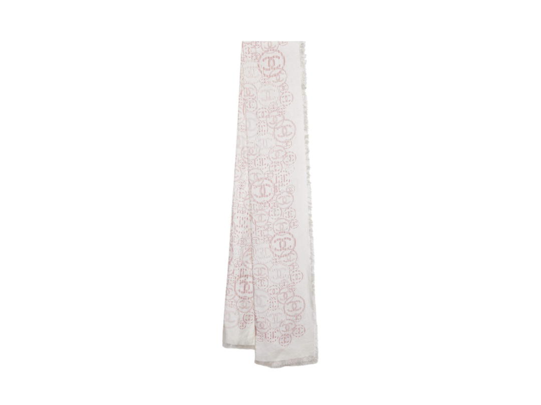 Chanel Chanel Logo Printed Silk Fringed Scarf Off White