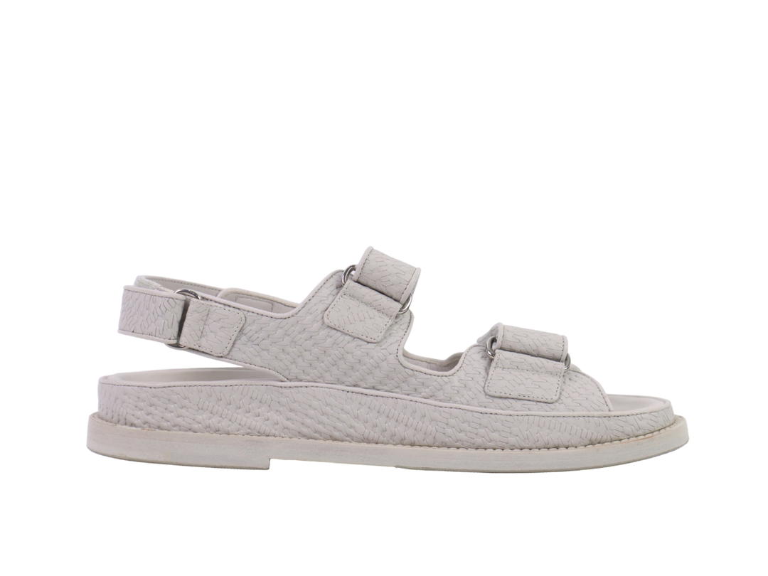 Chanel Chanel Leather CC Logo Dad Flat Sandals Grey (Woman's)