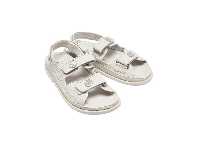 Chanel Chanel Leather CC Logo Dad Flat Sandals Grey (Woman's) - view 2