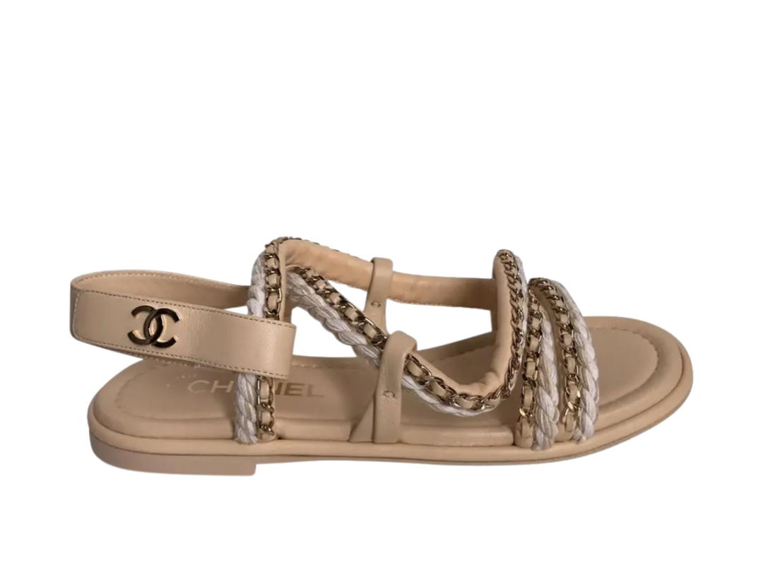 Chanel Chanel Leather Sandals Beige (Women's)