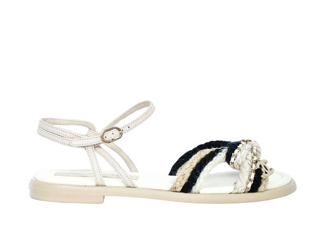 Chanel Chanel Metallic Woven CC Sandals White - view 1