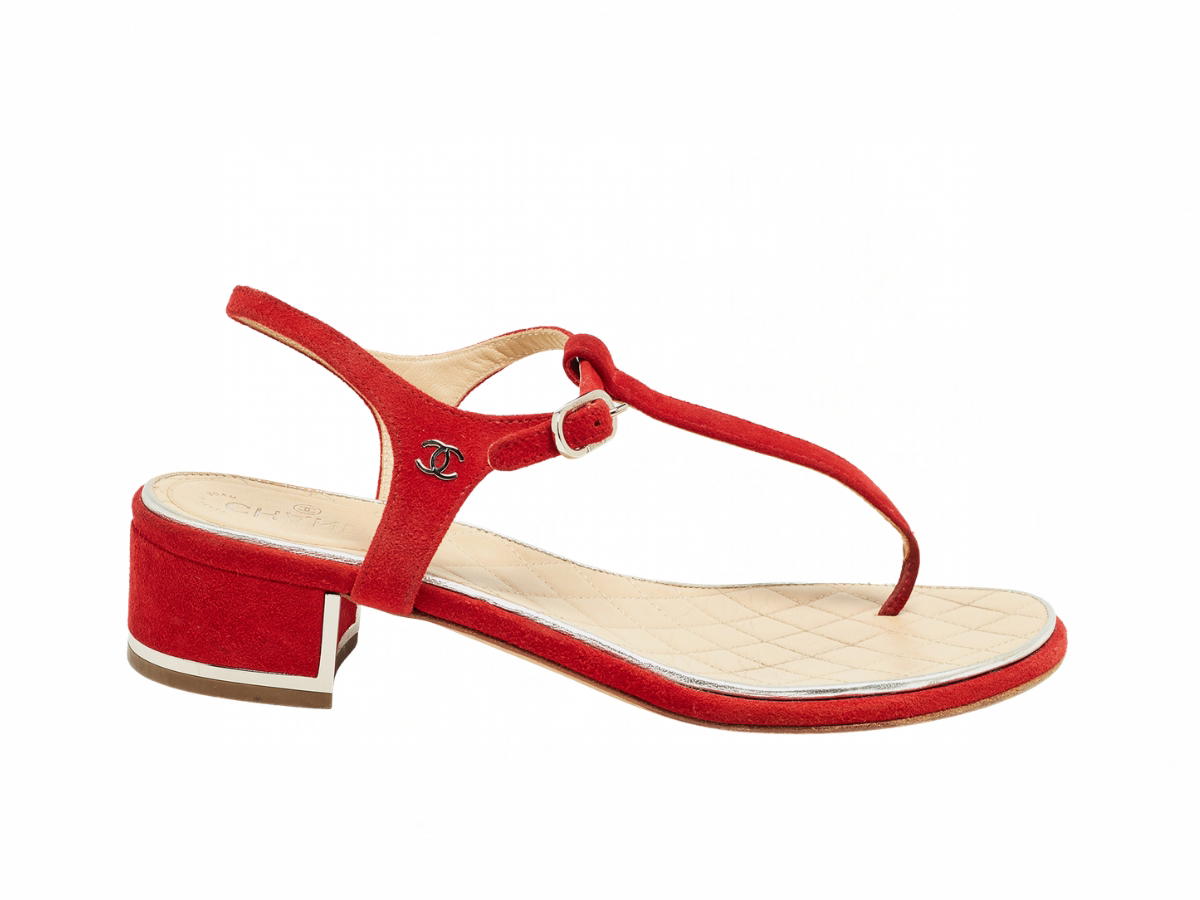 Chanel Chanel Suede CC Thong Ankle Strap Sandals Red  (W)