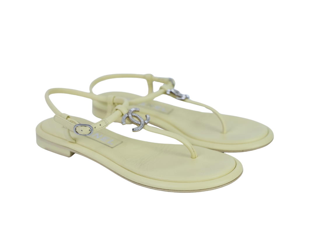 Chanel Chanel Sandals with Silver Logo Yellow (Women's)