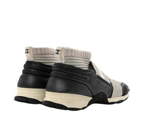 Chanel Chanel Glitter Stretch Fabric CC Sneakers Grey Black - view 4