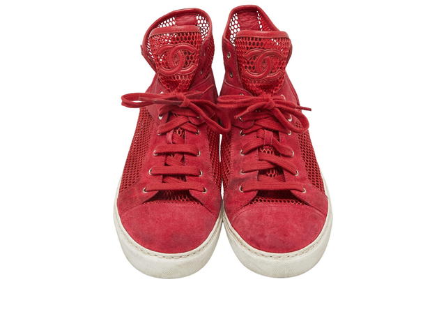 Chanel Chanel Mesh High Top Sneakers Red Suede - view 3