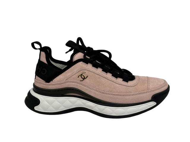 Chanel Chanel Suede CC Sport Lace Up Sneakers Light Pink - view 1