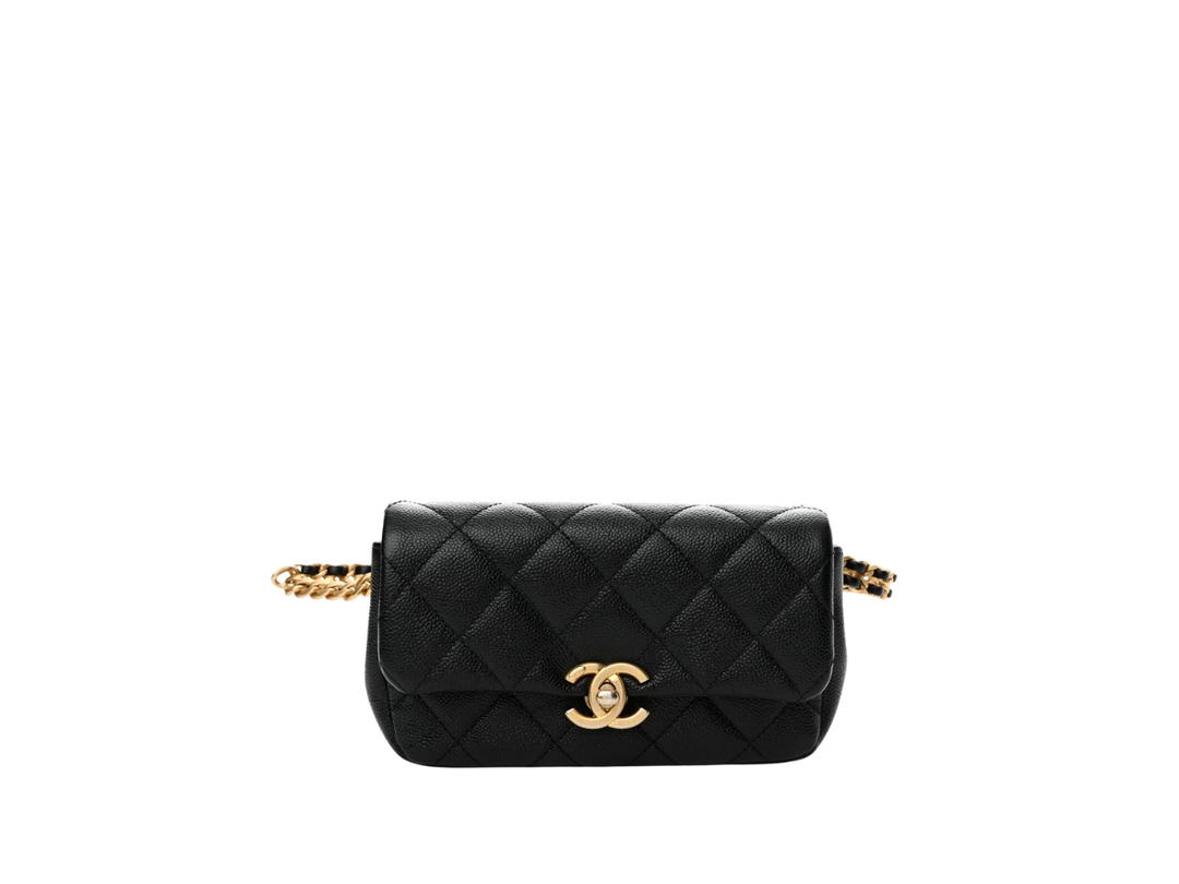 Chanel Chanel Shiny Caviar Quilted Chain Melody Waist Belt Bag Black