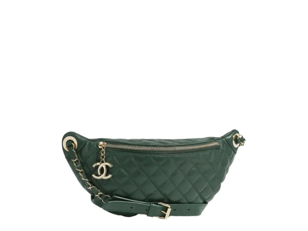 Chanel Chanel Waist Bag Soft Clafskin Green Light Gold