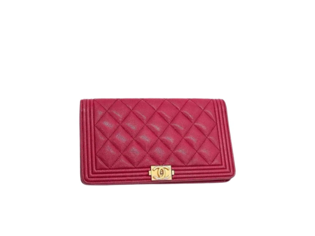 Chanel Chanel Bi-Fold Wallet In Caviar With Gold Hardware Red
