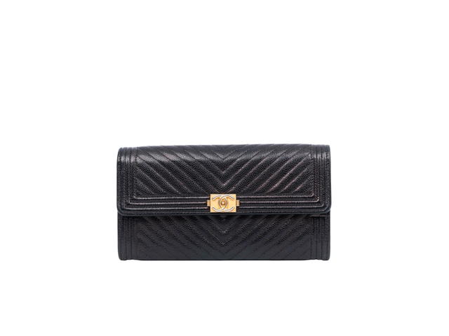 Chanel Chanel Boy Gusset Flap Wallet In Gold Hardware With Black - view 1