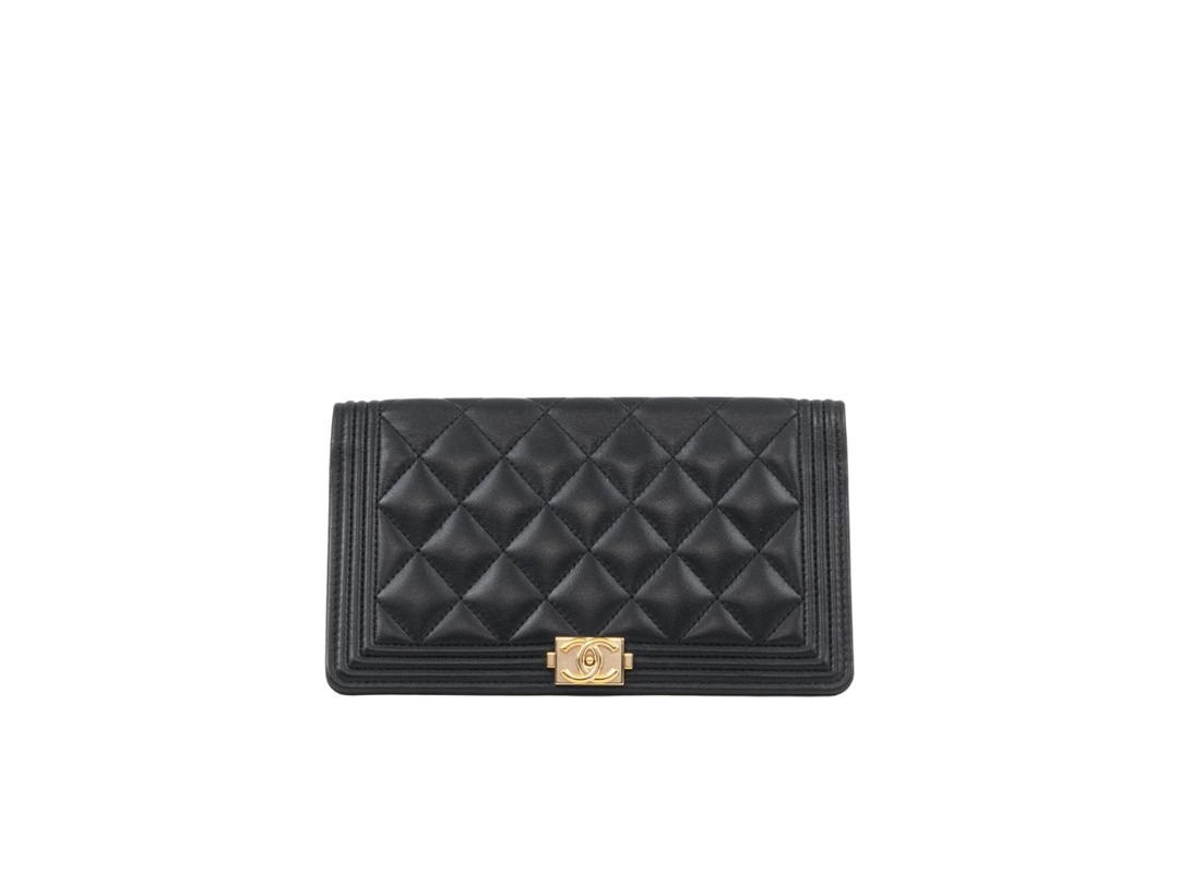 Chanel Chanel Boy Yen Wallet In Gold Hardware With Black
