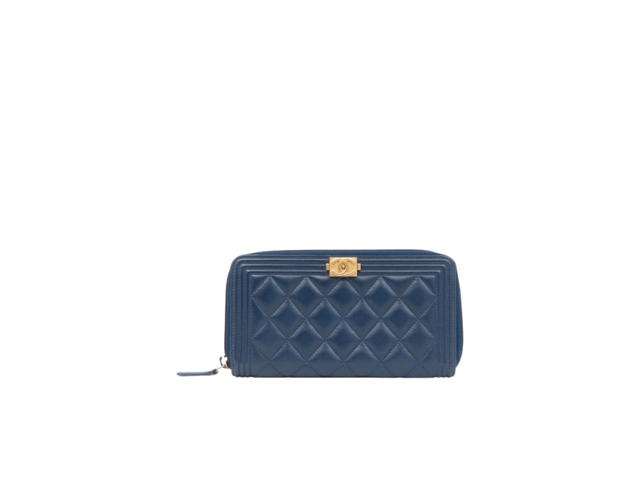Chanel Chanel Boy Zip Around Wallet In Lambskin Quilted With Gold Hardware Blue - view 1