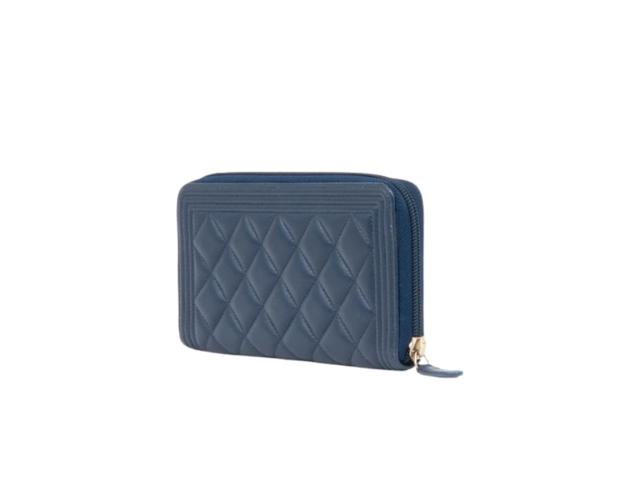 Chanel Chanel Boy Zip Around Wallet In Lambskin Quilted With Gold Hardware Blue - view 3