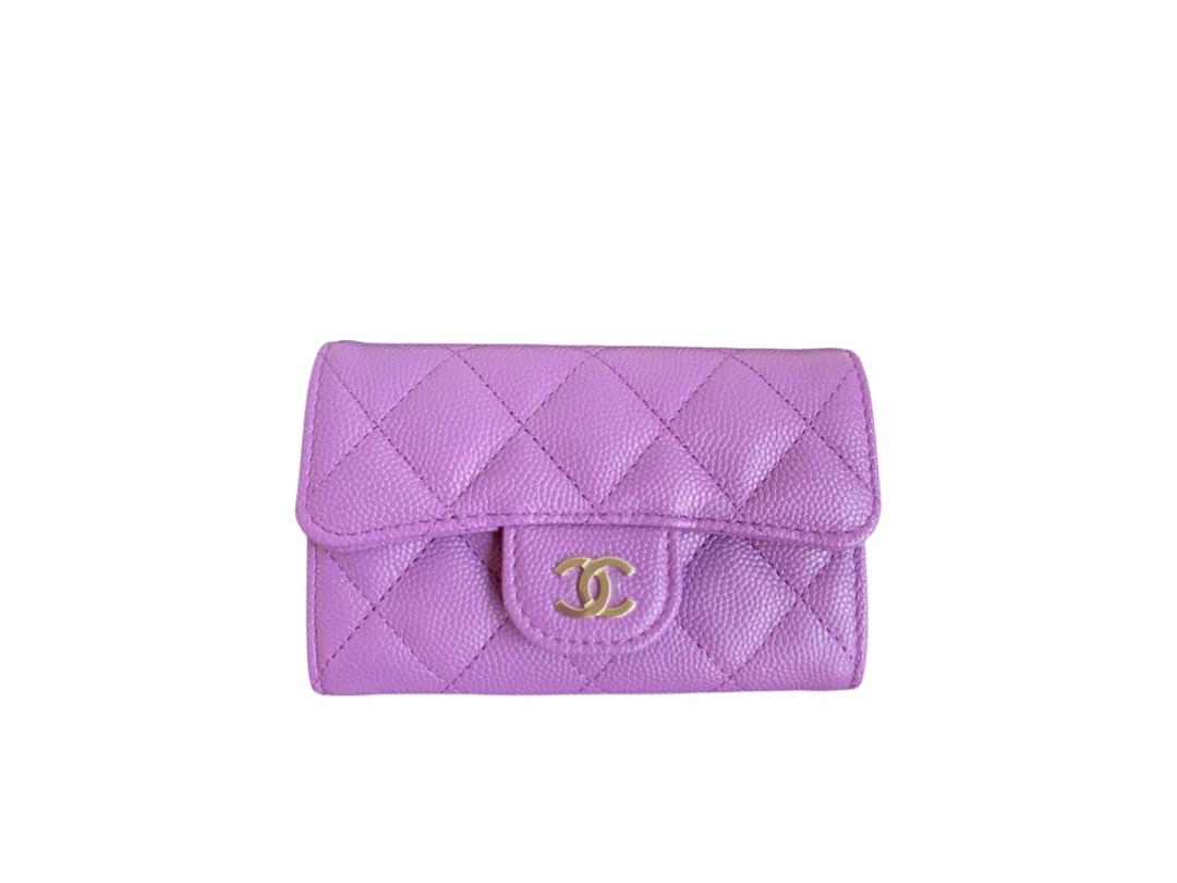 Chanel Chanel Classic Flap Card Holder 22S In Caviar With Gold Hardware Purple