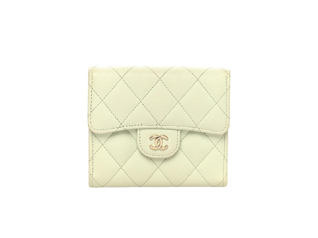 Chanel Chanel Compact Flap Wallet In Light Green Caviar Quilted With Gold Hardware