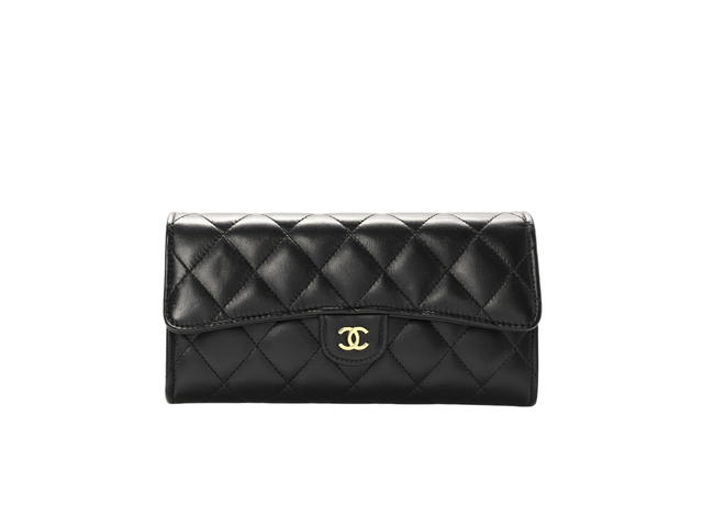 Chanel Chanel Classic Lambskin Quilted Large Gusset Flap Wallet Black - view 1