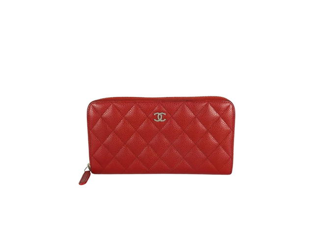 Chanel Chanel Classic Long Zipped Wallet In Quilted Caviar Leather With Silver Hardware Red - view 1