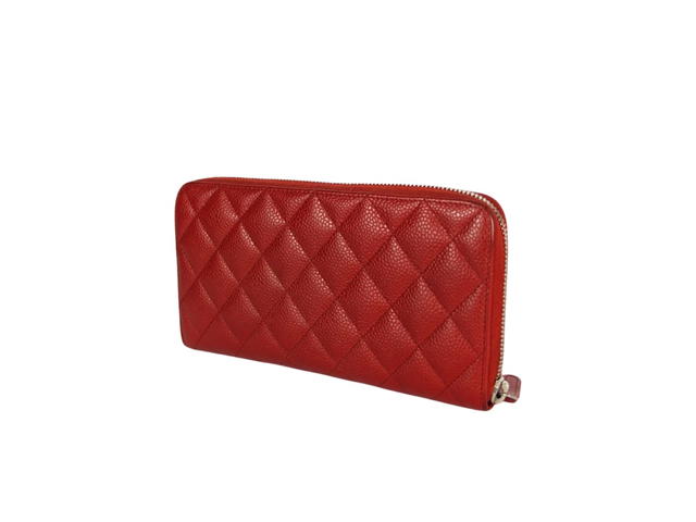 Chanel Chanel Classic Long Zipped Wallet In Quilted Caviar Leather With Silver Hardware Red - view 2