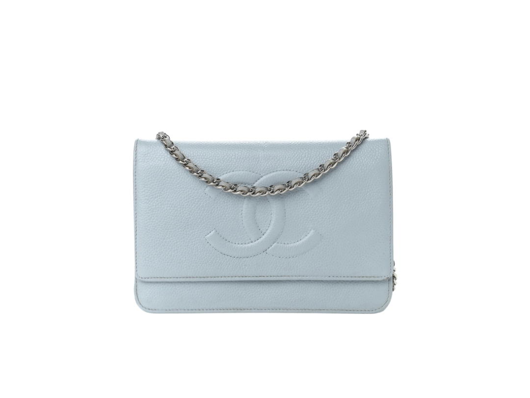 Chanel Chanel Caviar Timeless CC Wallet On Chain WOC Light Blue