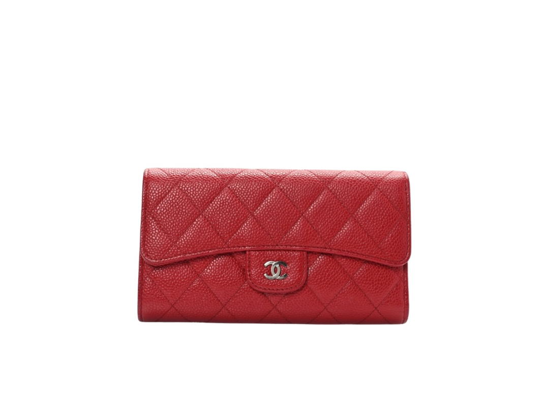 Chanel Chanel Large Flap Wallet In Red Caviar With Silver Hardware