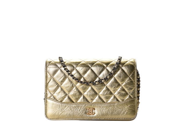 Chanel Chanel Metallic Aged Calfskin Quilted Gabrielle Wallet On Chain Gold - view 1