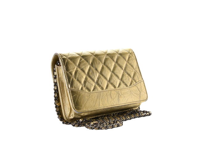 Chanel Chanel Metallic Aged Calfskin Quilted Gabrielle Wallet On Chain Gold - view 2