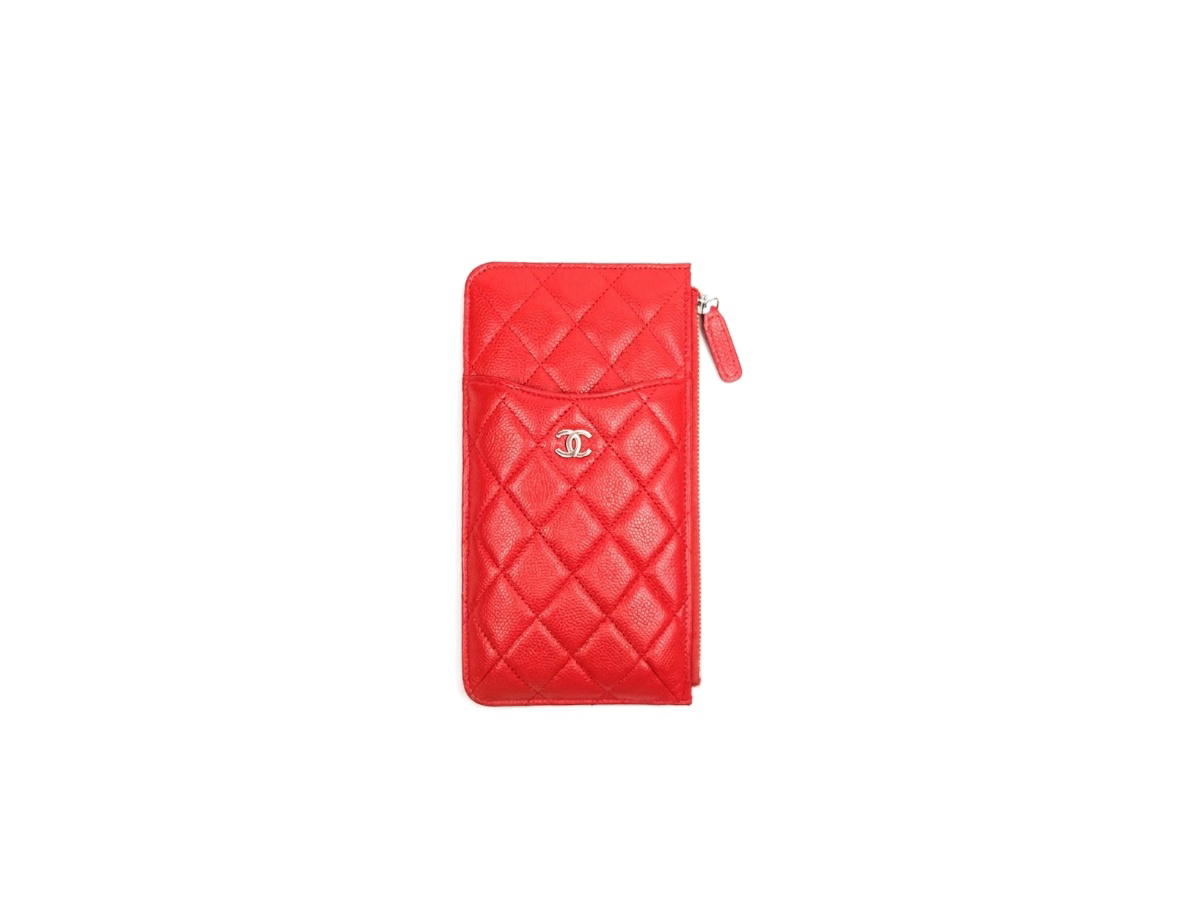 Chanel Chanel Phone Holder Long Zip Wallet Red
