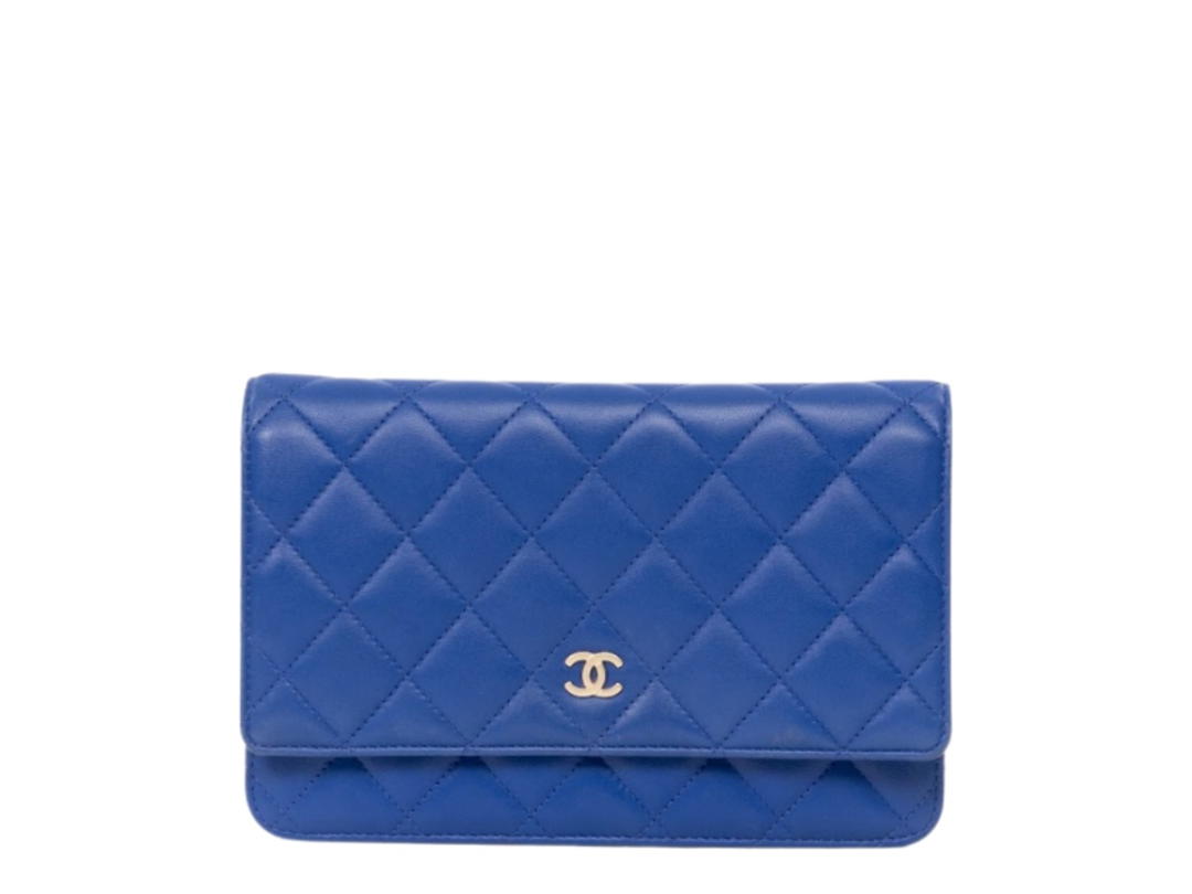 Chanel Chanel Quilted Wallet On Chain Woc In Blue Lambskin With Silver Hardware